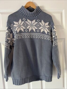 Eddie Bauer Blue and White Fair Isle Turtleneck Sweater